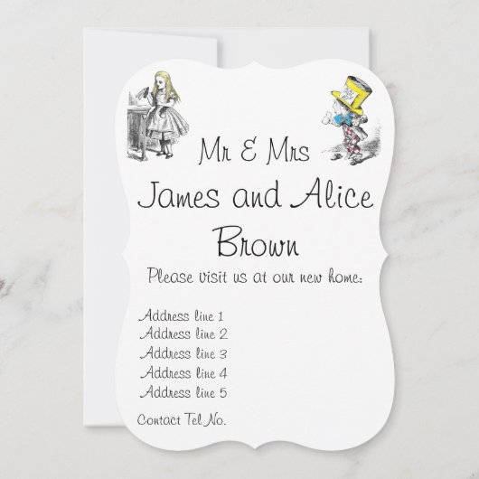 不思議の国の新しい家の発表カードのアリス 案内状 (裏面)