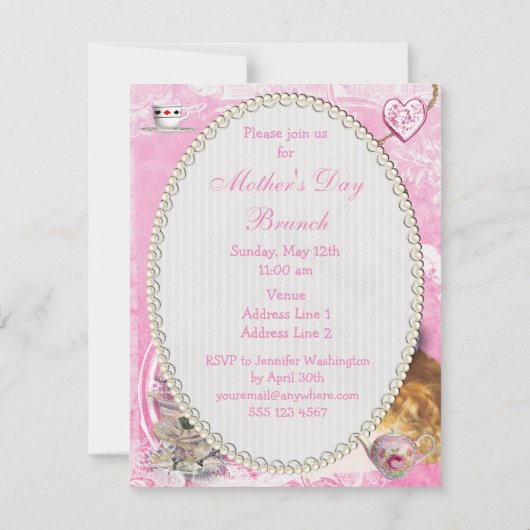 不思議の国の母の日のブランチのアリス 招待状 (裏面)