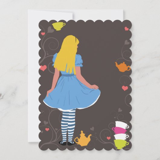 不思議の国の気違いのお茶会のブライダルシャワーのアリス 招待状 (裏面)