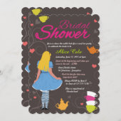 不思議の国の気違いのお茶会のブライダルシャワーのアリス 招待状 (正面/裏面)