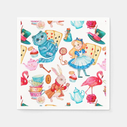 不思議の国の水彩画のアリス スタンダードカクテルナプキン (正面)
