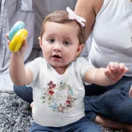 不思議の国の水彩花ピンクのアリス ベビーTシャツ