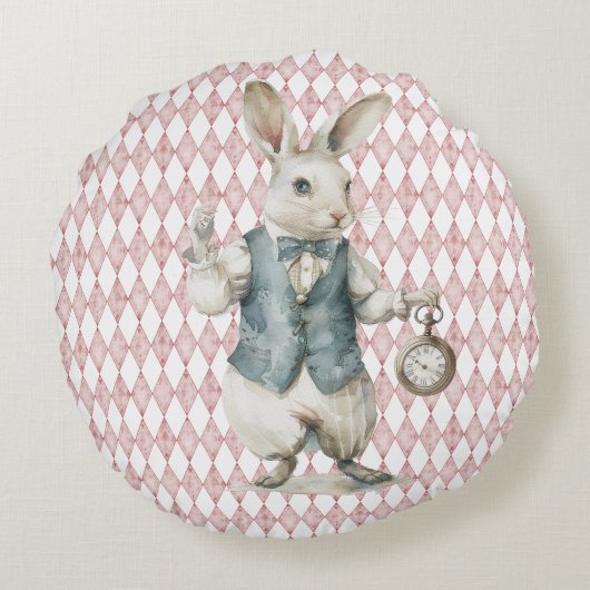 不思議の国の水彩花ピンクのアリス ラウンドクッション (裏面)