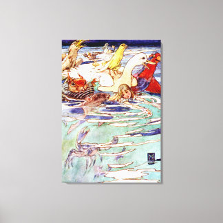 不思議の国の涙の池で泳ぐアリス キャンバスプリント