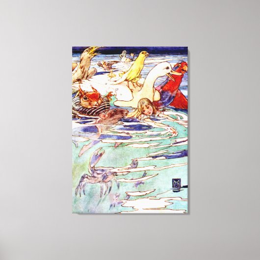 不思議の国の涙の池で泳ぐアリス キャンバスプリント (正面)