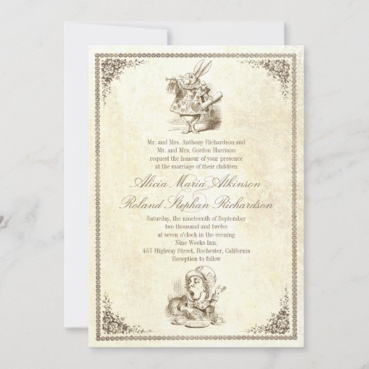 不思議の国の物語の結婚式招待状のアリス 招待状 (正面)