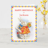 不思議の国の白いウサギのカスタムの誕生日のアリス カード (黄色い花)