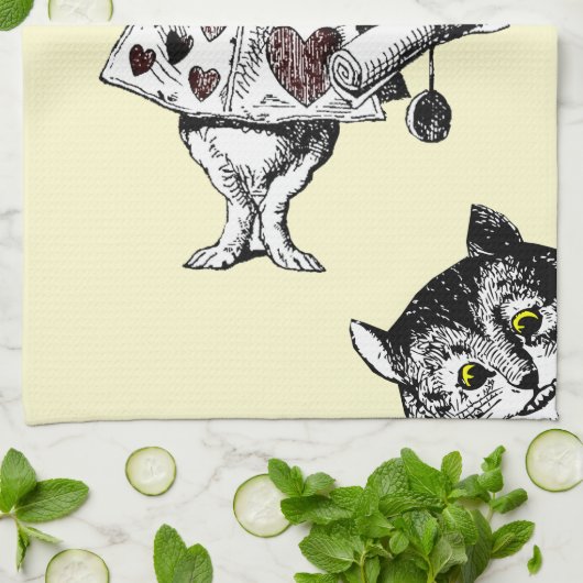 不思議の国の白いウサギのチェシャー猫のアリス キッチンタオル (折り畳み)