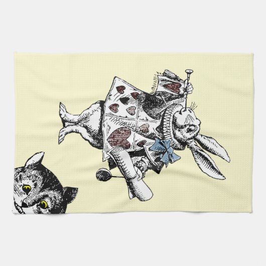 不思議の国の白いウサギのチェシャー猫のアリス キッチンタオル (横)