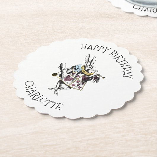 不思議の国の白いウサギのハッピーバースデーのアリス ペーパーコースター (アングル)