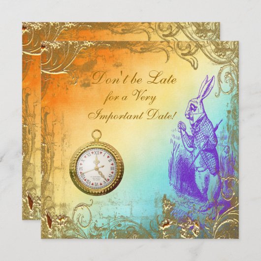 不思議の国の白いウサギのブライダルシャワーのお茶会 招待状 (正面/裏面)