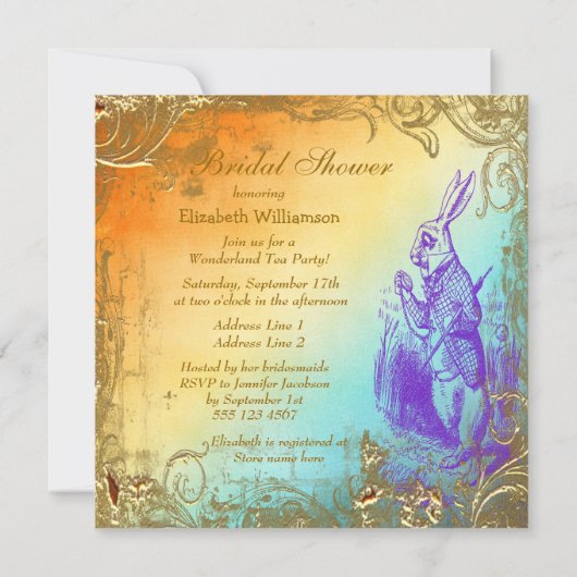 不思議の国の白いウサギのブライダルシャワーのお茶会 招待状 (裏面)