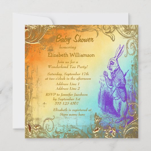 不思議の国の白いウサギのベビーシャワーのお茶会 招待状 (裏面)