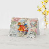 不思議の国の白ウサギ ハートのクラシック カード (黄色い花)