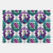 不思議の国の紫の緑の枠のアリス ラッピングペーパーシート (正面3)