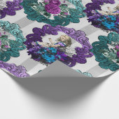 不思議の国の紫の緑の枠のアリス ラッピングペーパー (角)