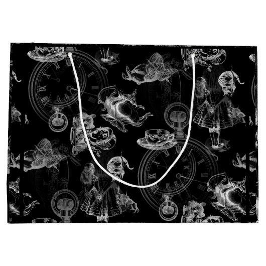 不思議の国の茶時間黒のギフトバッグのアリス ラージペーパーバッグ (裏面)