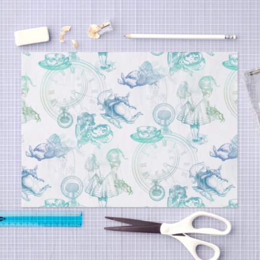 不思議の国の茶青緑のティッシュペーパーのアリス 薄葉紙 (クラフト)