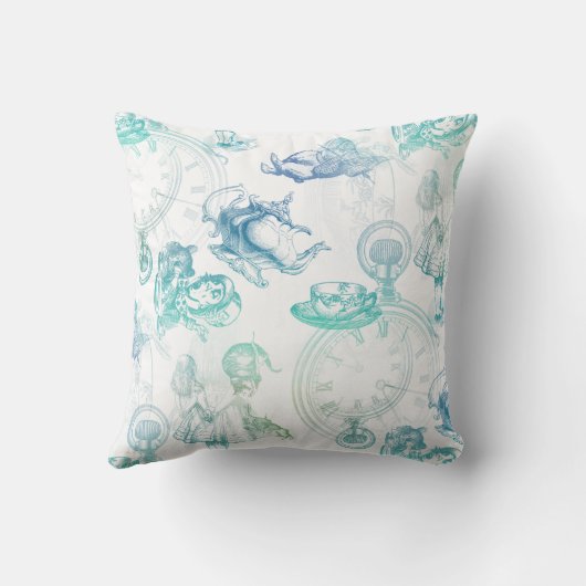 不思議の国の茶青緑の装飾用クッションのアリス クッション (裏面)