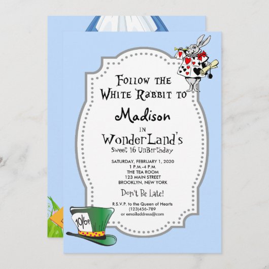 不思議の国の菓子のアリス16の誕生日の招待状 招待状 (正面/裏面)