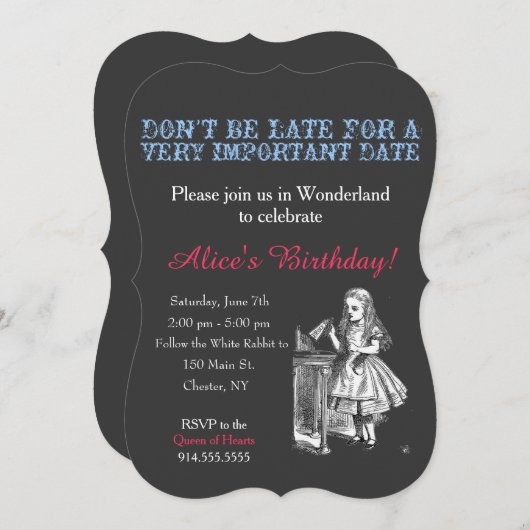 不思議の国の誕生会のカスタムのヴィンテージのアリス 招待状 (正面/裏面)