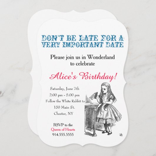 不思議の国の誕生会のカスタムのヴィンテージのアリス 招待状 (正面/裏面)