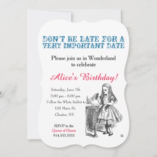 不思議の国の誕生会のカスタムのヴィンテージのアリス 招待状 (正面)