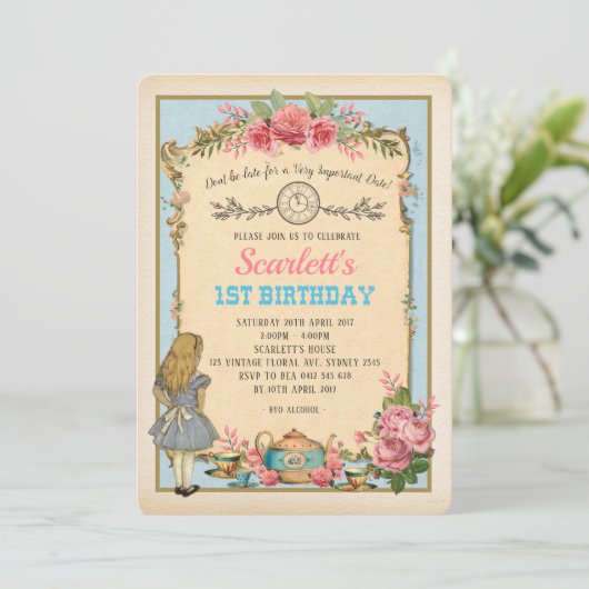 不思議の国の誕生日のお茶会のヴィンテージアリス 招待状 (スタンド正面)