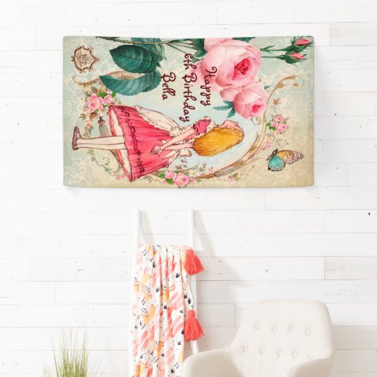 不思議の国の誕生日のパーソナライズなアリス 横断幕 (インサイチュ)