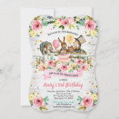 不思議の国の誕生日の招待ピンクのアリス 招待状 (正面)