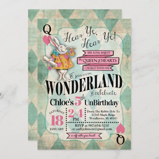 不思議の国の誕生日の招待状のアリス 招待状 (正面/裏面)