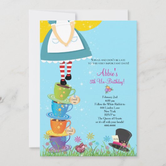 不思議の国の誕生日の招待状のアリス 招待状 (正面)