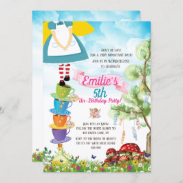 不思議の国の誕生日パーティーのアリスウォーターカラー 招待状