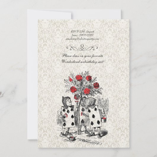 不思議の国の赤いハートのお茶会の誕生日のアリス 招待状 (裏面)