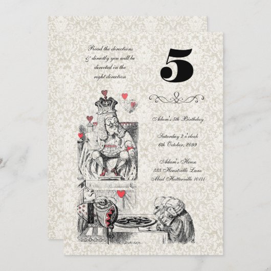 不思議の国の赤いハートのお茶会の誕生日のアリス 招待状 (正面/裏面)