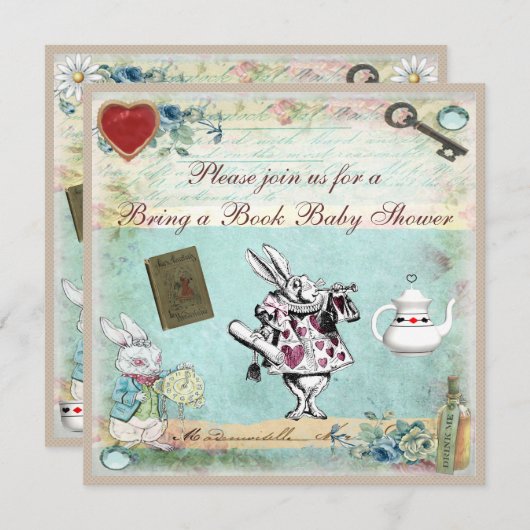 不思議の国の赤ちゃんに本のアリスを連れて来る 招待状 (正面/裏面)