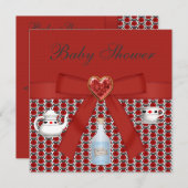 不思議の国の赤ちゃんのアリスが赤茶のパーティー 招待状 (正面/裏面)