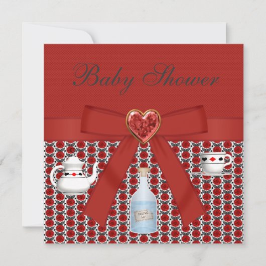 不思議の国の赤ちゃんのアリスが赤茶のパーティー 招待状 (正面)