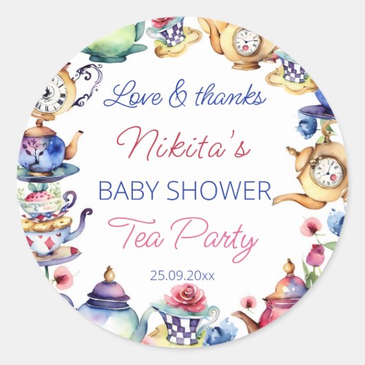 不思議の国の赤ちゃんシャワーのお茶パーティーの好意でアリス ラウンドシール (正面)