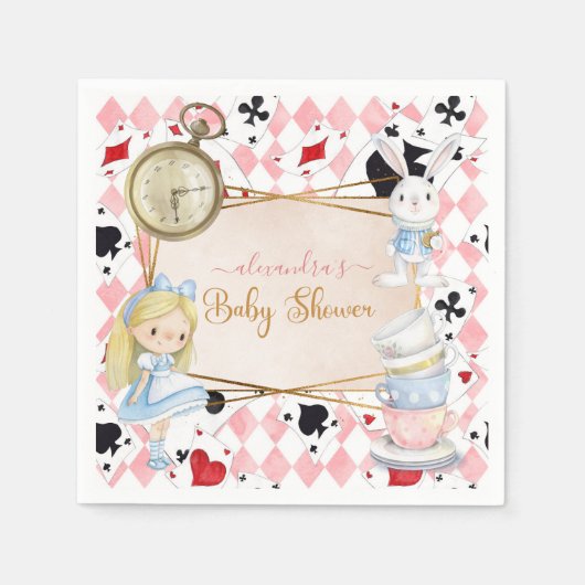 不思議の国の赤ちゃんシャワーのアリス スタンダードカクテルナプキン (正面)