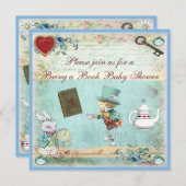 不思議の国の赤ん坊のシャワーに本のアリスを連れて来る 招待状 (正面/裏面)