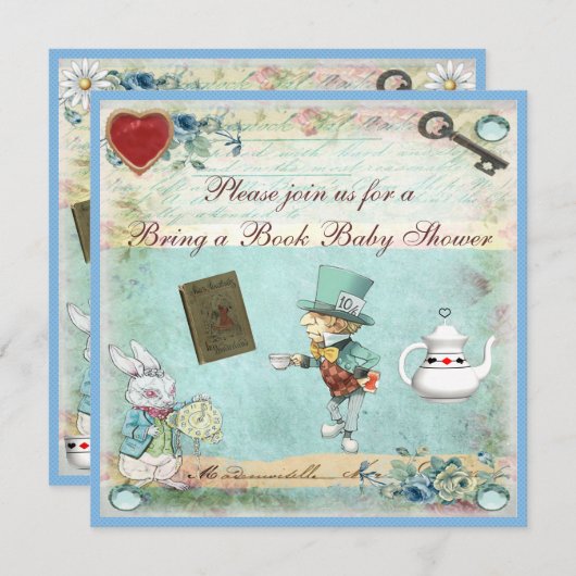 不思議の国の赤ん坊のシャワーに本のアリスを連れて来る 招待状 (正面/裏面)