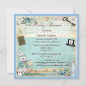 不思議の国の赤ん坊のシャワーに本のアリスを連れて来る 招待状 (裏面)