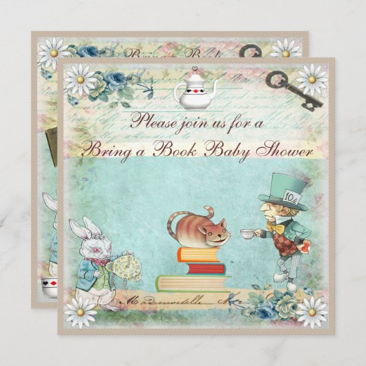 不思議の国の赤ん坊のシャワーに本のアリスを連れて来る 招待状 (正面/裏面)