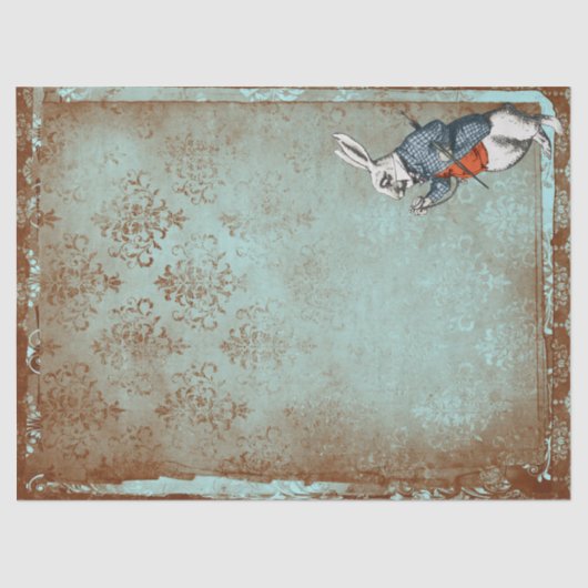 不思議の国の錆びたターコイズホワイトラビットアリス 薄葉紙 (正面)