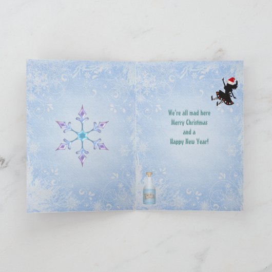 不思議の国の青いスパンコールのクリスマスカードのアリス シーズンカード (内部)