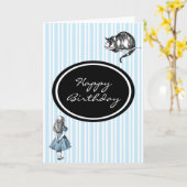 不思議の国の青い縞のバースデー・カードのアリス カード (黄色い花)