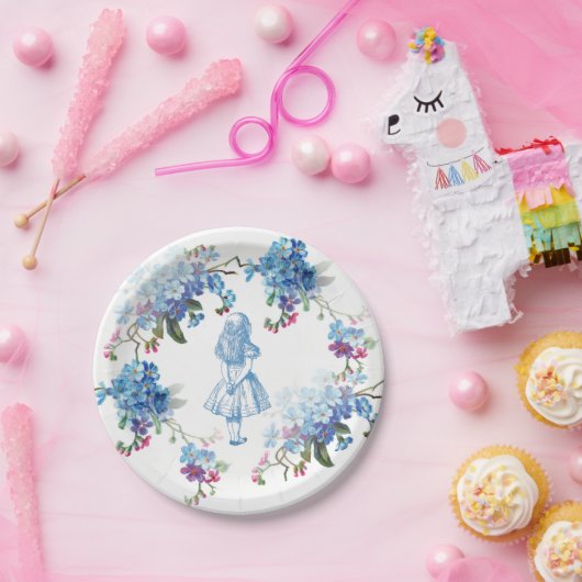 不思議の国の青い花の紙皿のアリス ペーパープレート (パーティー)