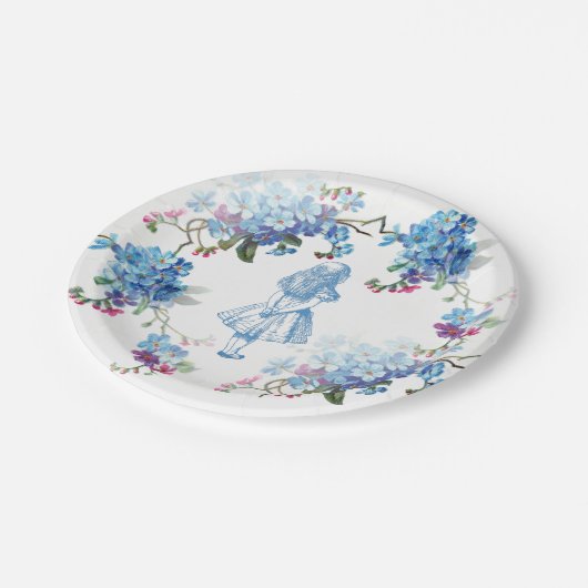 不思議の国の青い花の紙皿のアリス ペーパープレート (アングル)