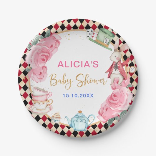 不思議の国の魔法のアリス赤ちゃんシャワーティーパーティー ペーパープレート (正面)